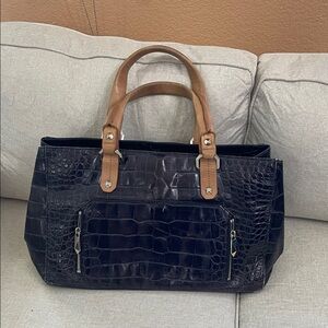 Henri Bendel Black and Brown Crocodile Pattern Shoulder Bag